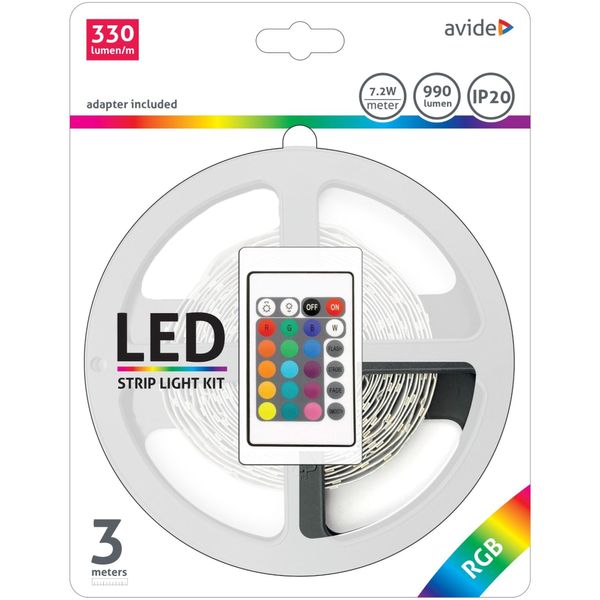 Striscia Led Avide (9570598) 12V,7,2W/M, Trasformatore Rgb, 3M-image