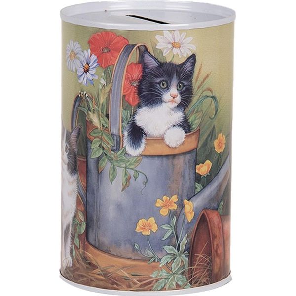 Salvadanai Clayre & Eef Ø 8X13 Cm Gatto Verde In Metallo-image