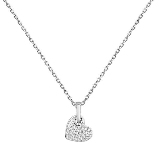 Kette Mit AnhäNger Vivance "925 Sterling Silber Rhodiniert Herz Zirkonia", Weiß, Halsketten, Damen, 45Cm, Silber 925 (Sterlingsilber), L: 45 B: 10Mm, GläNzend, B:10Mm-image
