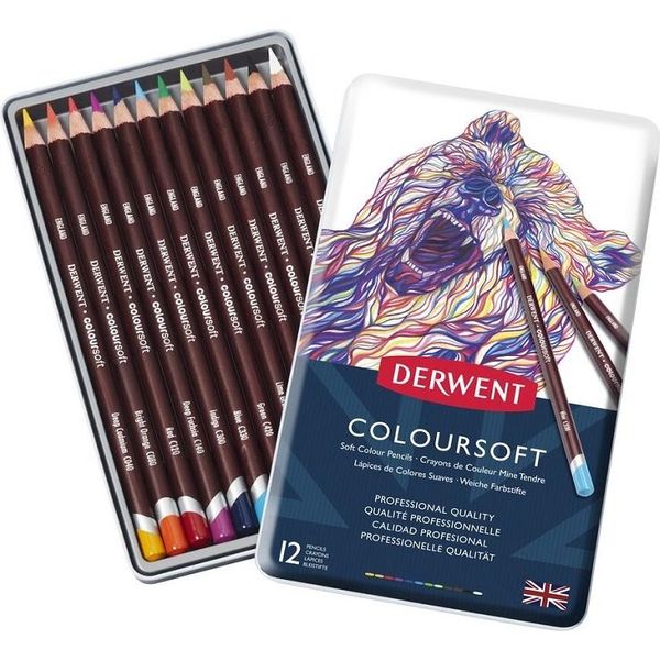 Pastelli Artistici Derwent Coloursoft, 12 Pezzi In Scatola Di Metallo-image