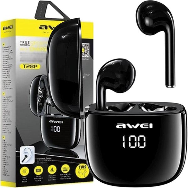 Cuffie Bluetooth Awei 5.0 T28P Tws+ Docking Station Nero/Nero-image
