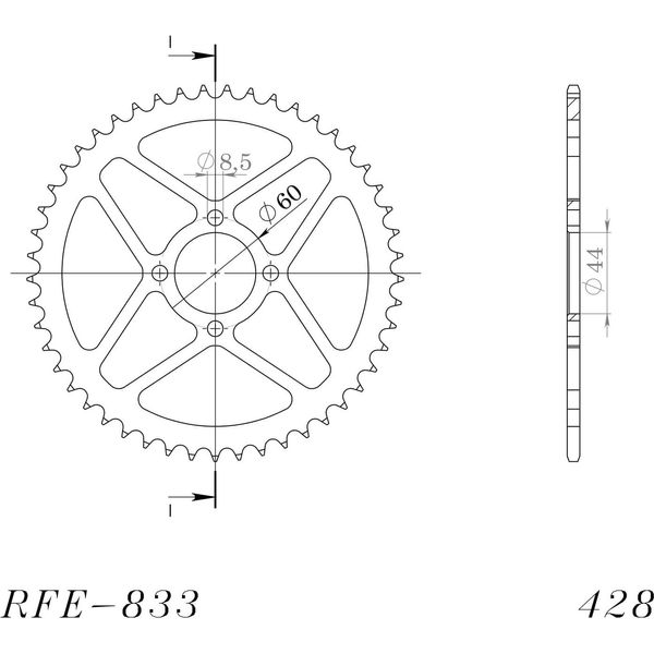 Pignone In Acciaio Supersprox 428 - 49T (Nero) RFE-833:49-BLK|ID 44,0 Lk 60,0 4 Fori-image