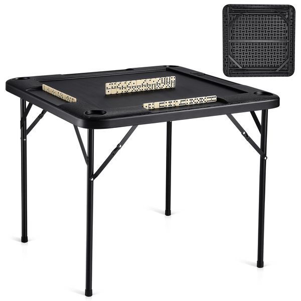 Tavolo Da Mahjong Vevor, Tavolo Da Gioco Pieghevole Per 4 Giocatori Con 4 Portabicchieri E 4 Scomparti Per Le Fiches, Tavolo Da Gioco Domino Portatile Con 1 Set Di Domino Per Mahjong Poke Puzzle-image