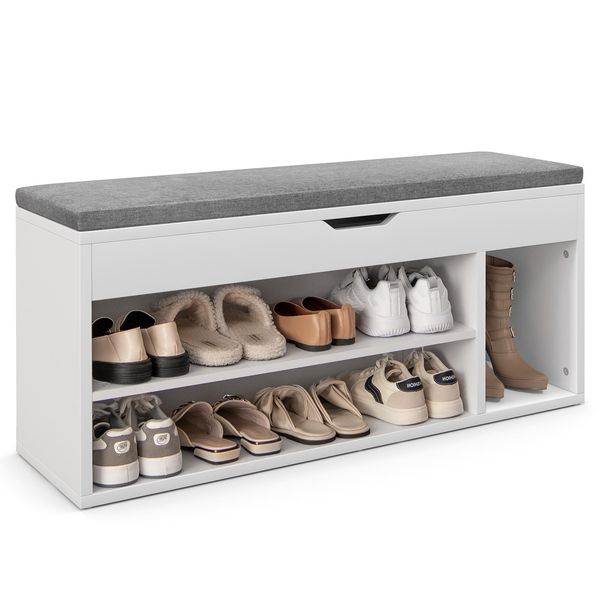 Costway Panca Per Scarpe Con Seduta E Spazio Di Archiviazione, 104 X 30 X 48 Cm Panca Per Armadio Portascarpe Legno Grigio-image