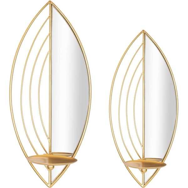 Portacandele Da Parete Foglia Mauro Ferretti – Set Da 2 18X13X41 Cm & 15X13X35 Cm Oro-image