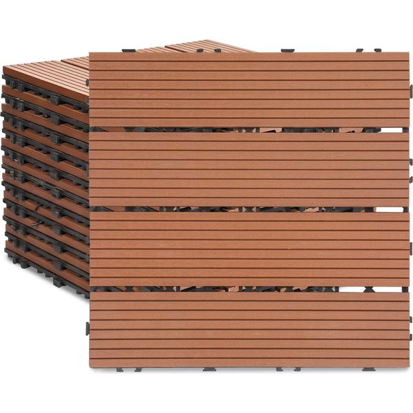 Fiqops Wpc Decking Tiles Decking Boards Wood Look 30X30Cm, 22 Pezzi = 2M² Piastrella Per Pavimento Piastrella Con Sistema Click Pavimentazione Marrone-image