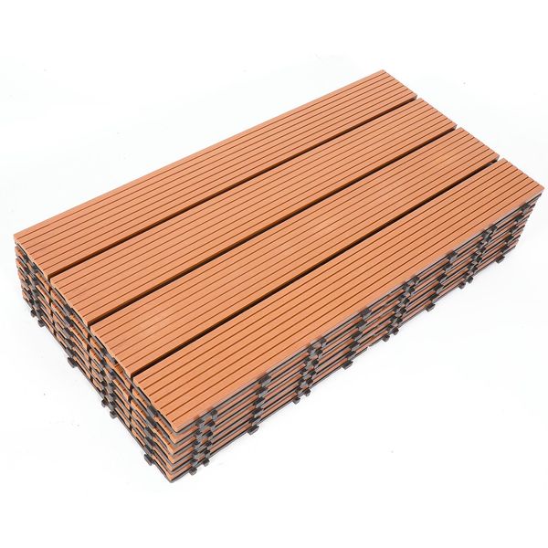 Fiqops Wpc Decking Tiles Decking Boards Wood Look 60X30Cm, 24 Pezzi = 4M² Piastrella Per Pavimento Piastrella Con Sistema A Click Pavimentazione Marrone-image