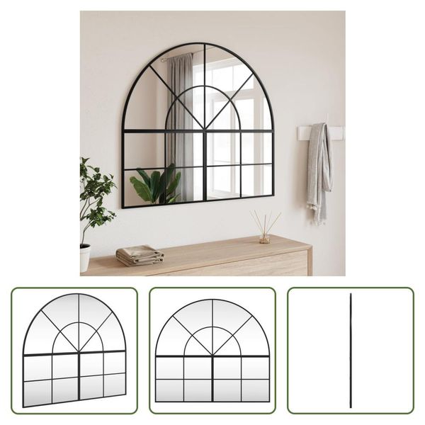 The Living Store Specchio Da Parete Nero 100X90 Cm Ferro Curvo-image