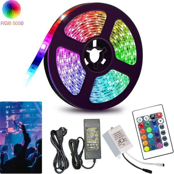 Jopassy 5M Led Strip Set, Striscia Led Rgb 5050 Smd, Striscia Led 30 Led, Led Non Impermeabile (IP20), Con 24 Pulsanti Di Controllo Remoto-image