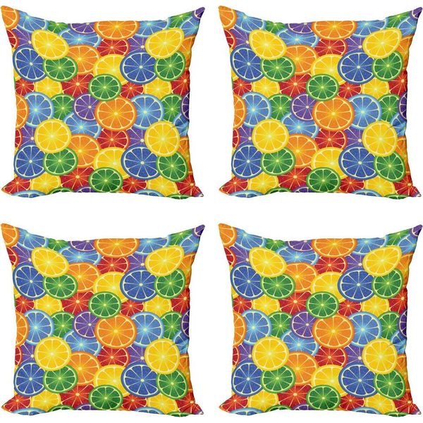 Abakuhaus Set Di Federe Astratte (4 Pezzi), Tropic Orange Fruit, Stampa Digitale Moderna Su Entrambi I Lati, 45 Cm X 45 Cm, Giallo, Blu, Verde-image