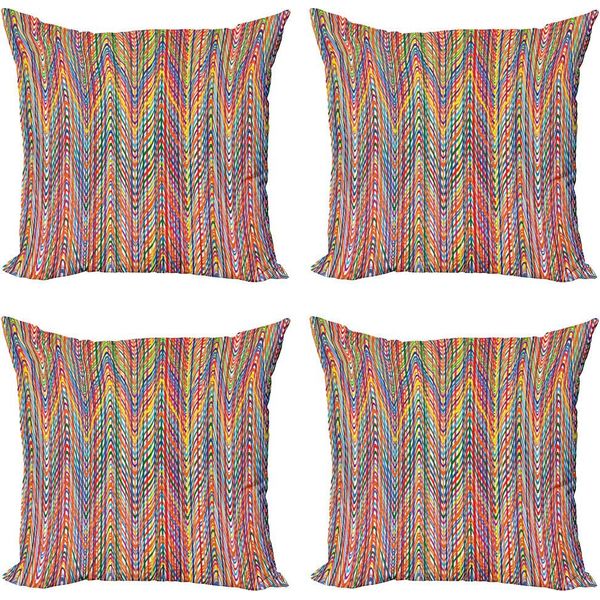 Abakuhaus Set Di Federe Astratte (4 Pezzi), Linee Colorate A Zig Zag, Stampa Digitale Moderna Su Entrambi I Lati, 60 Cm X 60 Cm, Multicolore-image
