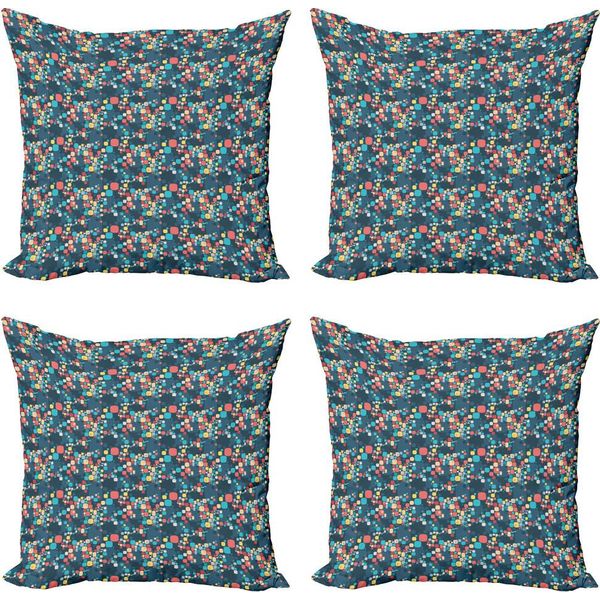 Abakuhaus Set Di Federe (4 Pezzi), Oval Cornered Squares, Stampa Digitale Moderna Su Entrambi I Lati, 40 Cm X 40 Cm, Multicolore-image