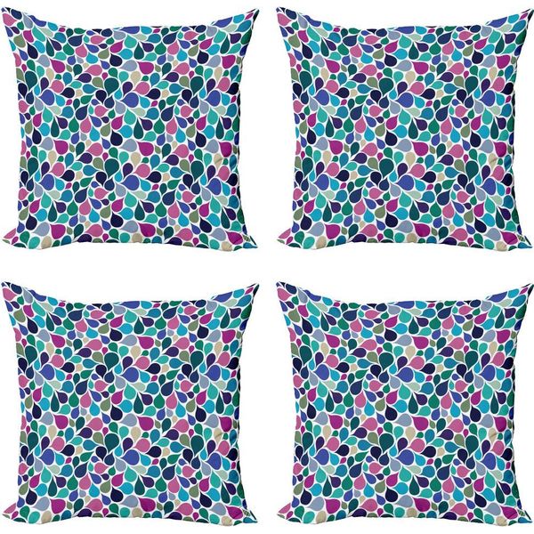 Abakuhaus Set Di Federe Astratte (4 Pezzi), Gocce Di Pioggia Colorate, Stampa Digitale Moderna Su Entrambi I Lati, 60 Cm X 60 Cm, Multicolore-image