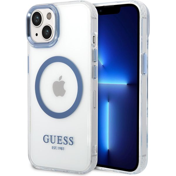 Guess Guhmp14Mhtrmb Iphone 14 Plus / 15 Plus 6.7 Niebieski/Blu Custodia Rigida In Metallo Con Profilo Magsafe-image