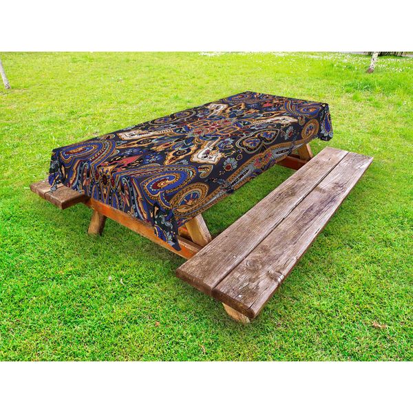 Abakuhaus Tovaglia Paisley Outdoor, Motivi Floreali Storici Marocchini Con Effetti Slavi Heritage Design, Blu Reale E Marrone Sabbia, 145X305 Cm-image