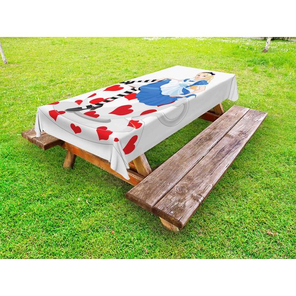 Abakuhaus Alice Nel Paese Delle Meraviglie Tovaglia Da Esterno, Alice Seduta Su Una Tazza Da Tè A Forma Di Cuore Storia Fantastica, Multicolore, 145X210 Cm-image
