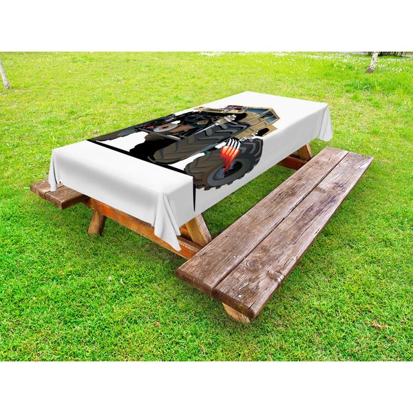 Abakuhaus Tovaglia Per Auto Da Esterno, Illustrazione Di Un'auto Gigante Con Pneumatici Sovradimensionati, Multicolore, 145X305 Cm-image