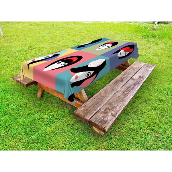 Abakuhaus Tovaglia Da Tavolo Con Donna Durante La Vendemmia, Ritratti Pop Art, Moda Retrò, Trucco E Acconciature Con Rose E Cappello, Multicolore, 145X265 Cm-image