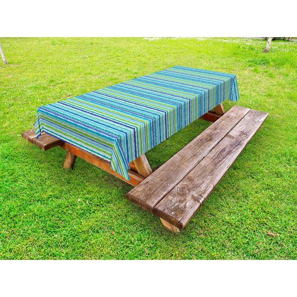 Abakuhaus Tovaglia A Righe Vintage Outdoor, Grunge Divertenti Righe Orizzontali In Tonalità Di Verde E Blu, Multicolore, 145X305 Cm-image