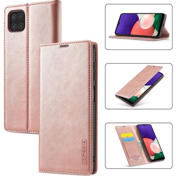 Galaxy A22 5G Custodia In Pelle Con Funzione Stand E Porta Carte, Custodia Design Portafoglio Per Samsung Galaxy A22 5G Rosa-image