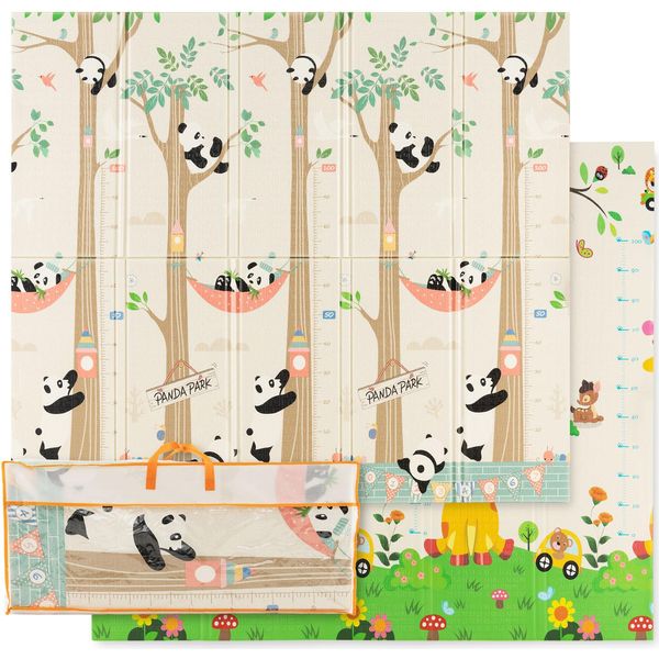 Tappeto Per Bambini Pieghevole Costway, Tappetino Per Bambini Double-Face, Tappetino Per Gattonare In Materiale Xpe, 200 X 180 Cm (Giraffa Panda)-image