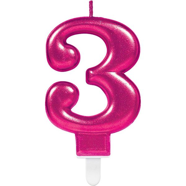 Amscan 9901785 - Candela Numero 3, Altezza 9,3 Cm, Sparkling Celebrations, Candela Per Torta, Compleanno, Decorazione-image
