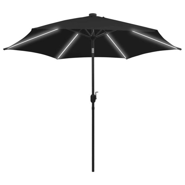 Vidaxl Ombrellone Con Illuminazione A Led E Palo In Alluminio 300 Cm Nero-image