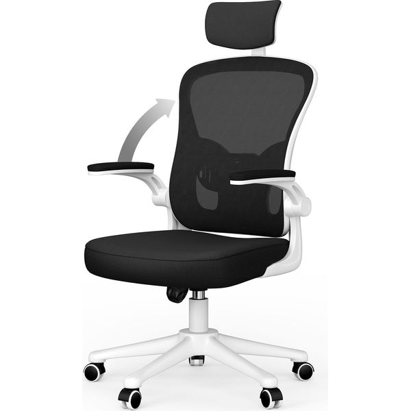 Sedia Da Ufficio - Sedia Ergonomica Da Ufficio - Sedia Girevole Con Supporto Lombare - Poggiatesta, Braccioli E Altezza Regolabili - Bianco E Nero-image