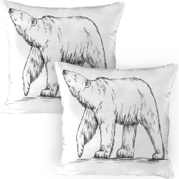 Abakuhaus Federa Per Cuscino Con Orso Polare Confezione Da 2, Stile Sketch Orso Grizzly Nordico Motivo Animale Ispirato Alla Natura Selvaggia, Federa Decorativa Stampata, 80X80 Cm, Grigio Antracite E Bianco-image