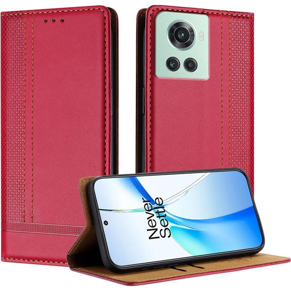 Custodia Per Telefono Cellulare Per Oneplus 10R In Pelle Flip Custodia Protettiva Con Funzione Di Stand Rosso-image