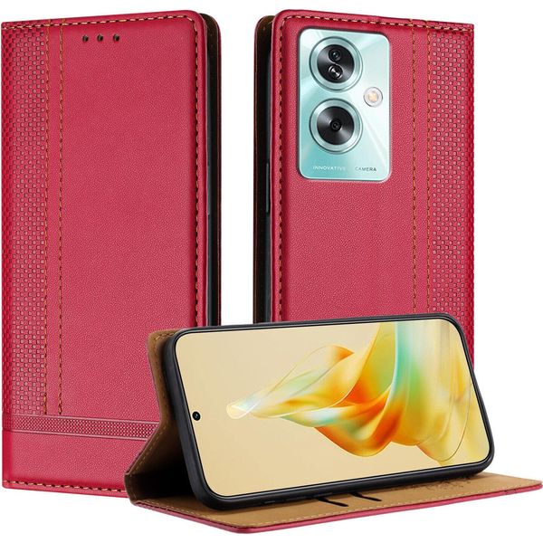 Custodia Per Oppo A79 5G In Pelle Con Funzione Stand Rosso-image