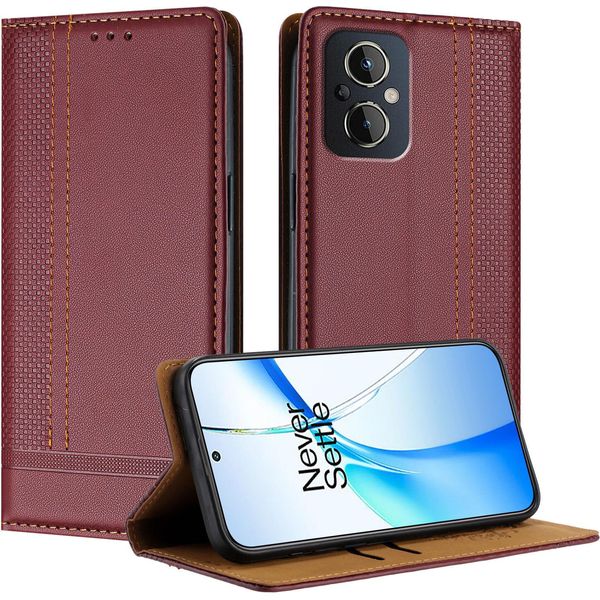 Custodia Per Oppo Reno8 4G In Pelle Con Funzione Stand Rosso Scuro-image