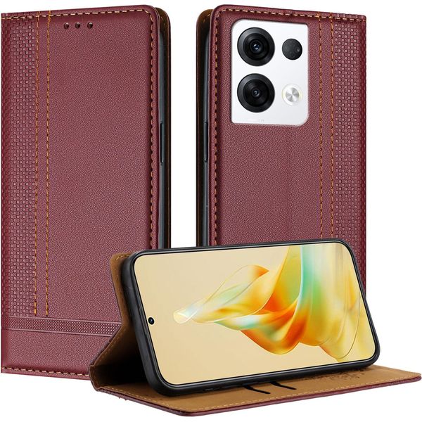Custodia Per Oppo Reno8 Pro 5G In Pelle Con Funzione Stand Rosso Scuro-image