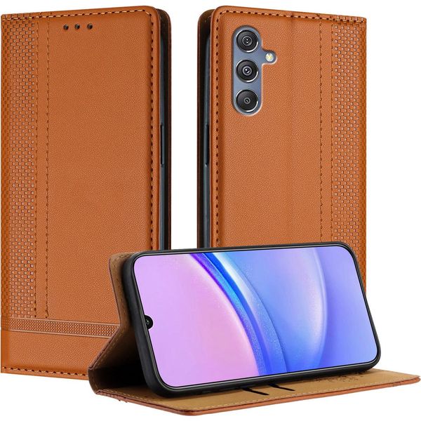 Custodia Per Samsung Galaxy M34 5G In Pelle Con Funzione Stand Brown-image