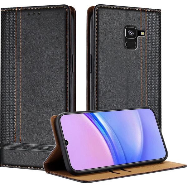 Custodia Per Telefono Cellulare Per Samsung Galaxy A8 2018 In Pelle Flip Custodia Protettiva Con Funzione Stand Nero-image