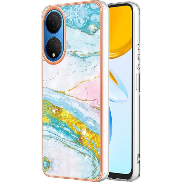 Custodia Per Honor X7, Sottile Marmo Antiurto Morbido Tpu Custodia Paraurti Turchese-image