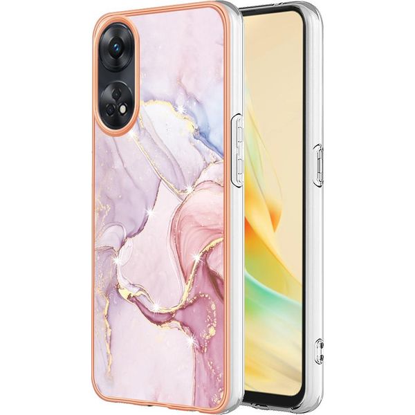 Custodia Per Oppo Reno8 T 4G, Sottile Marmo Antiurto Morbido Tpu Paraurti Custodia Oro Rosa-image