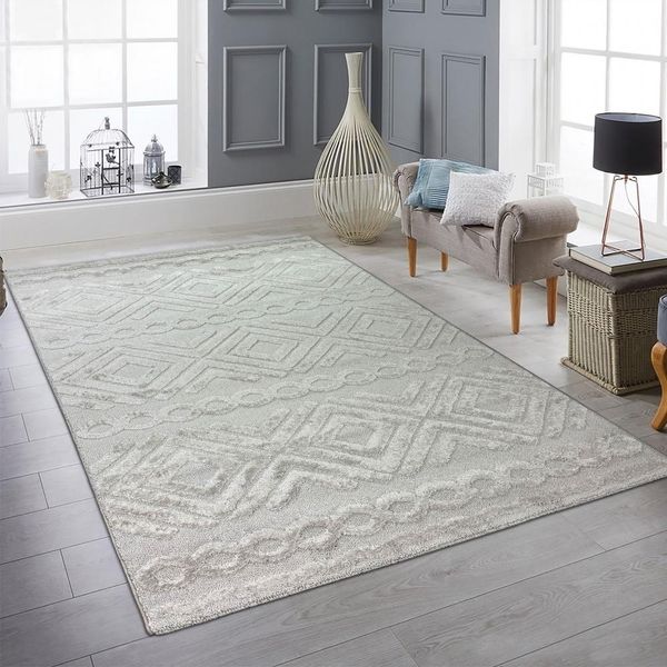 Tappeto Da Salotto In Stile Boho Con Motivi A Rombi E Cerchi In Beige Dimensioni - 200 X 290 Cm-image
