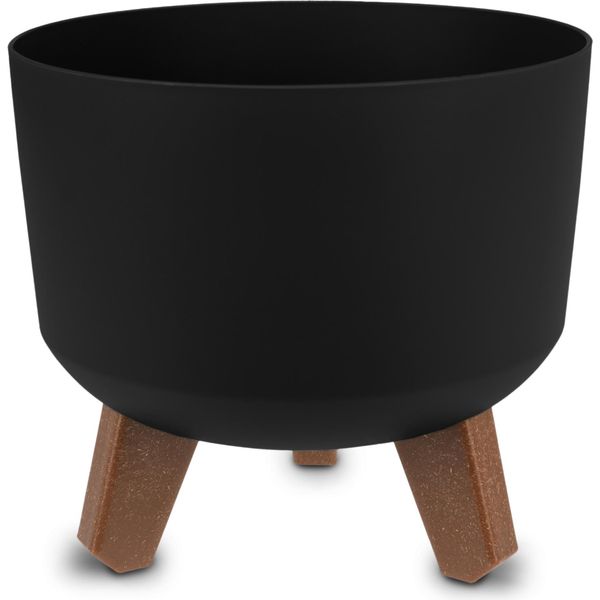 3.07 Vaso Da Fiori In Plastica Con Piedini - Ø 19,5 Cm Circa - Vaso Per Piante Con Serbatoio D'acqua - Colore: Nero (Piccolo)-image