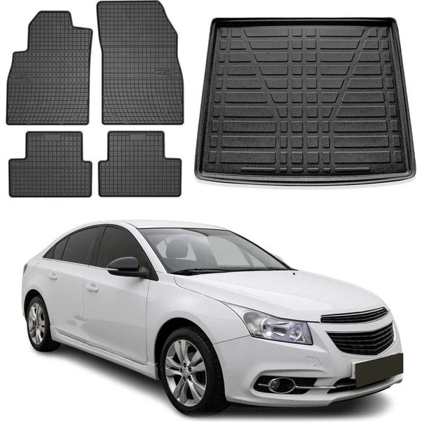 Set Di Tappetini E Fodere Per Il Bagagliaio Per Chevrolet Cruze Limo 2009-2024 In Gomma Tpe 5X-image