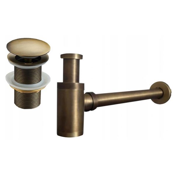Mexen Mezzo Sifone Lavabo Rotondo Con Tappo Clic-Clac, Senza Troppopieno, Bronzo Antico - 7991050-30-image