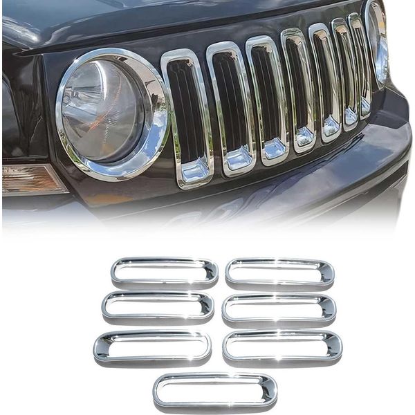 Modanature Griglia Radiatore Modanature Griglia Per Jeep Wrangler 2007-2019 Cromo Abs Argento 7X-image