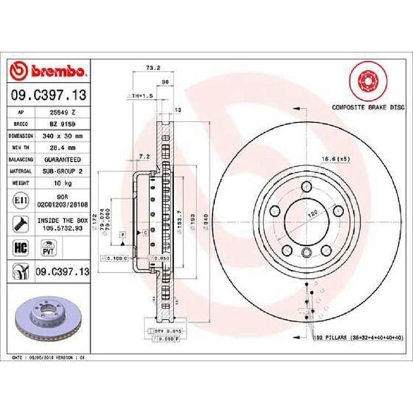 2X Disco Freno Brembo 09.C397.13 Per Bmw 1 Hatchback (F20) 3 Touring (F31)-image