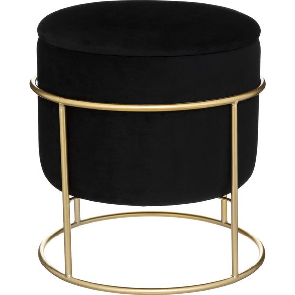 Sgabello Contenitore "Eliane"" - Velluto E Metallo - Nero - Atmosphera CréAteur D'intéRieur"-image