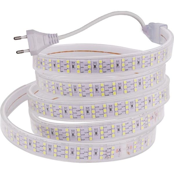 Striscia Led, Tre File, Super Luminosa, Bianco Caldo, Spina Ue 220 V, 8 M-image