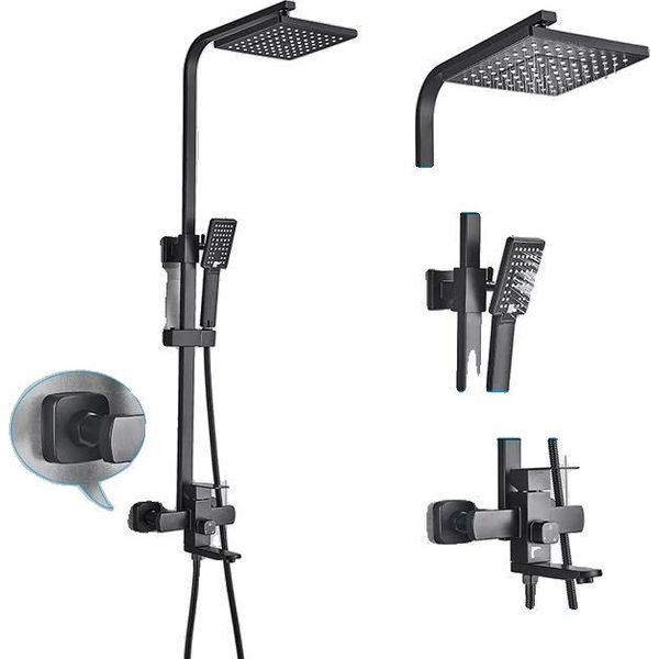 Set Di Rubinetteria Per Doccia, A Parete, Soffione A Pioggia, Nero Opaco Abs-image