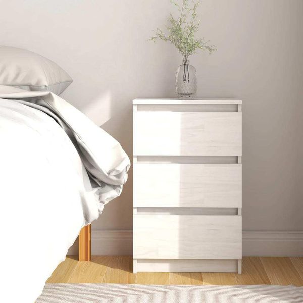 Maison Exclusive - Comodino Bianco 40X29,5X64 Cm Legno Massello Di Pino-image