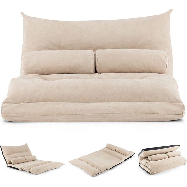 Costway Divano Pieghevole Da Pavimento, Divano Letto 3 In 1 Con Funzione Letto E Schienale Regolabile, Divano Letto Con 2 Cuscini Lombari, Poltrona Letto Pieghevole Per Soggiorno E Camera Da Letto (Beige)-image