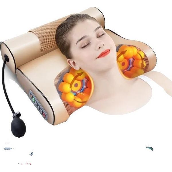 Cuscino Per Massaggio Cervicale, Massaggio Shiatsu, Terapia Del Calore, Spina Ue, Oro Con Airbag-image