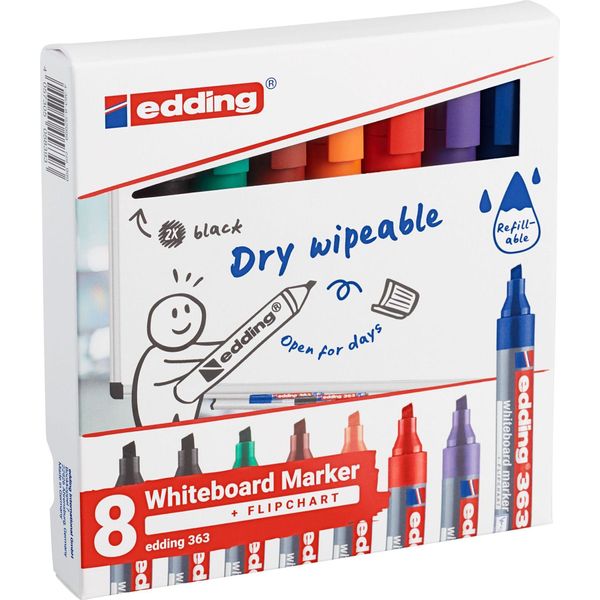 Edding 363-8-S2999 Marcatore Per Lavagne Ricaricabile, 1 - 5 Mm, Set Di 8 Assortiti-image